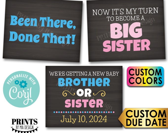 Pregnancy Announcement, Been There Done That, My Turn to Become a Big Sister, 3 PRINTABLE Baby #3 Reveal Signs <Edit Yourself with Corjl>