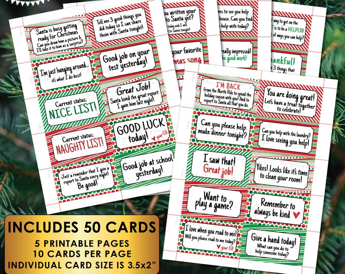Printable Elf Signs, 50 Elf Activity Notes, Ready to Print Small Note Cards, Holiday Elf Ideas, Five PRINTABLE 8.5x11” Digital Files <ID>