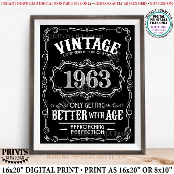 1963 Birthday Sign, Vintage Better With Age Poster, Whiskey