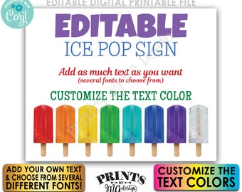 Editable Ice Pops Sign, Custom PRINTABLE 8x10/16x20” Landscape Sign, Frozen Treat Birthday Party, Choose Text <Edit Yourself w/Corjl>
