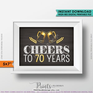 Cheers to 70 Years Birthday Party Decor, Gold & Chalkboard, Anniversary, 70th Birthday Party Decoration, Instant Download Digital Printable