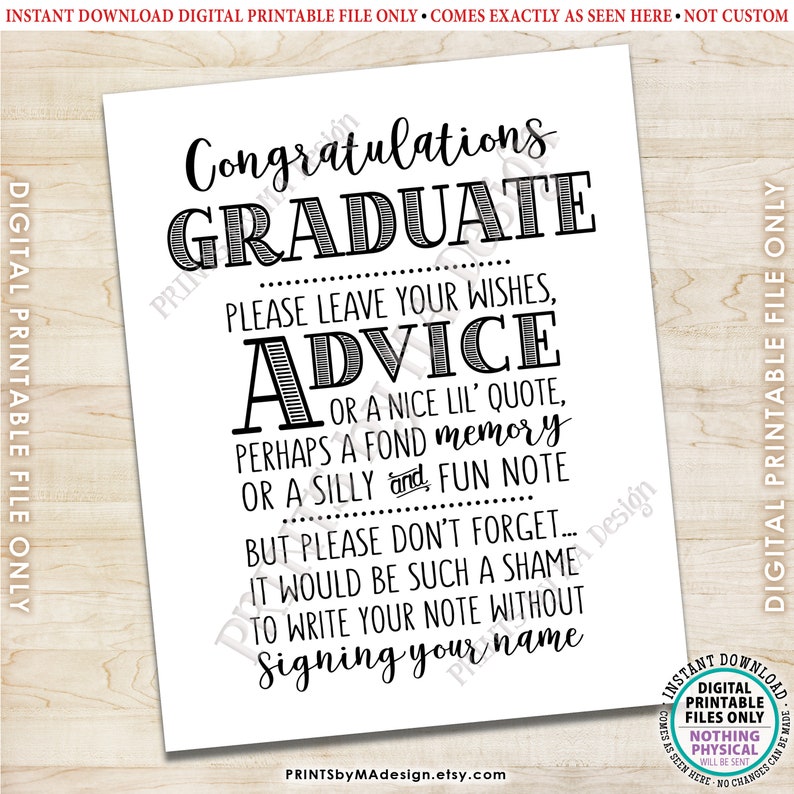 Note to the Graduate, Graduation Sign, Congratulations Sign, Grad ...