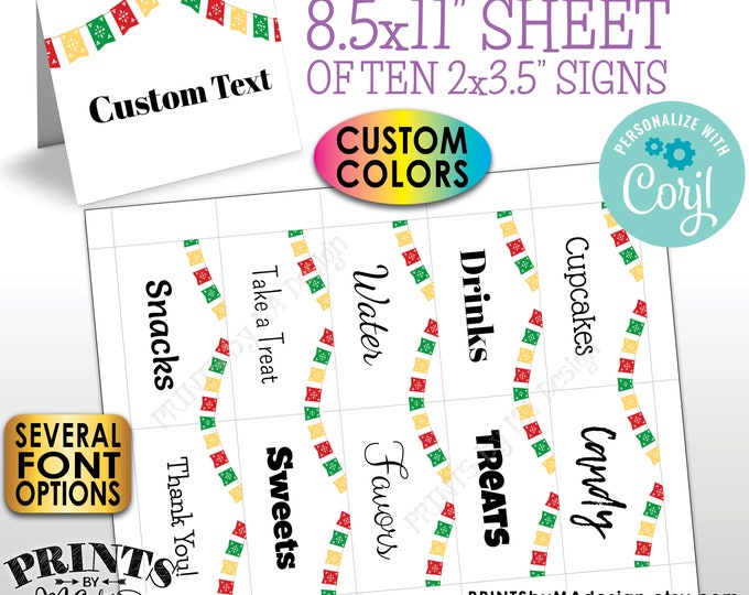 Colorful Place Cards, Fiesta Food Buffet, One PRINTABLE 8.5x11" Sheet of 2x3.5" Labels with Flags, Cinco de Mayo <Edit Yourself with Corjl>