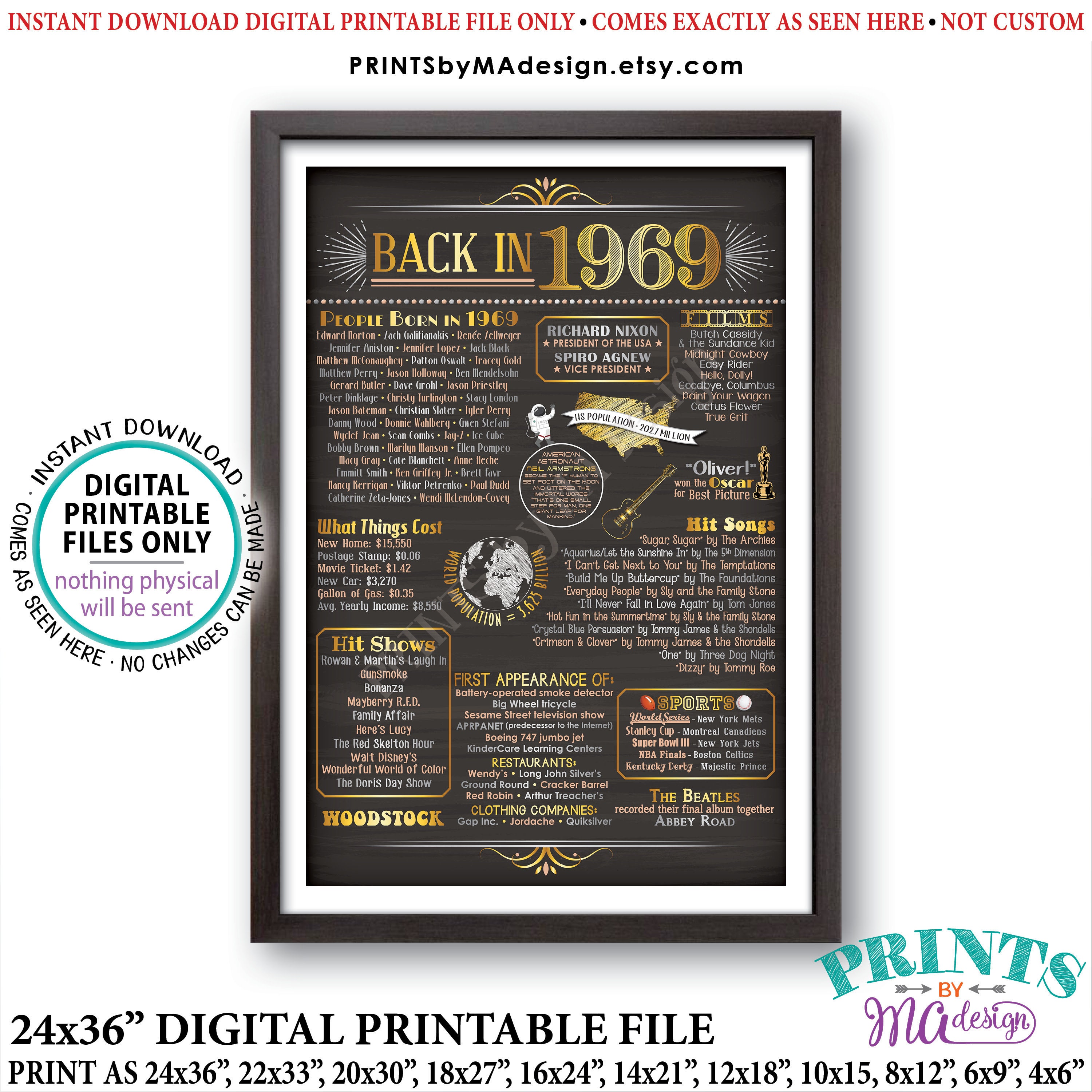 Back in 1969 Poster Board Remember 1969 Flashback Birthday | Etsy