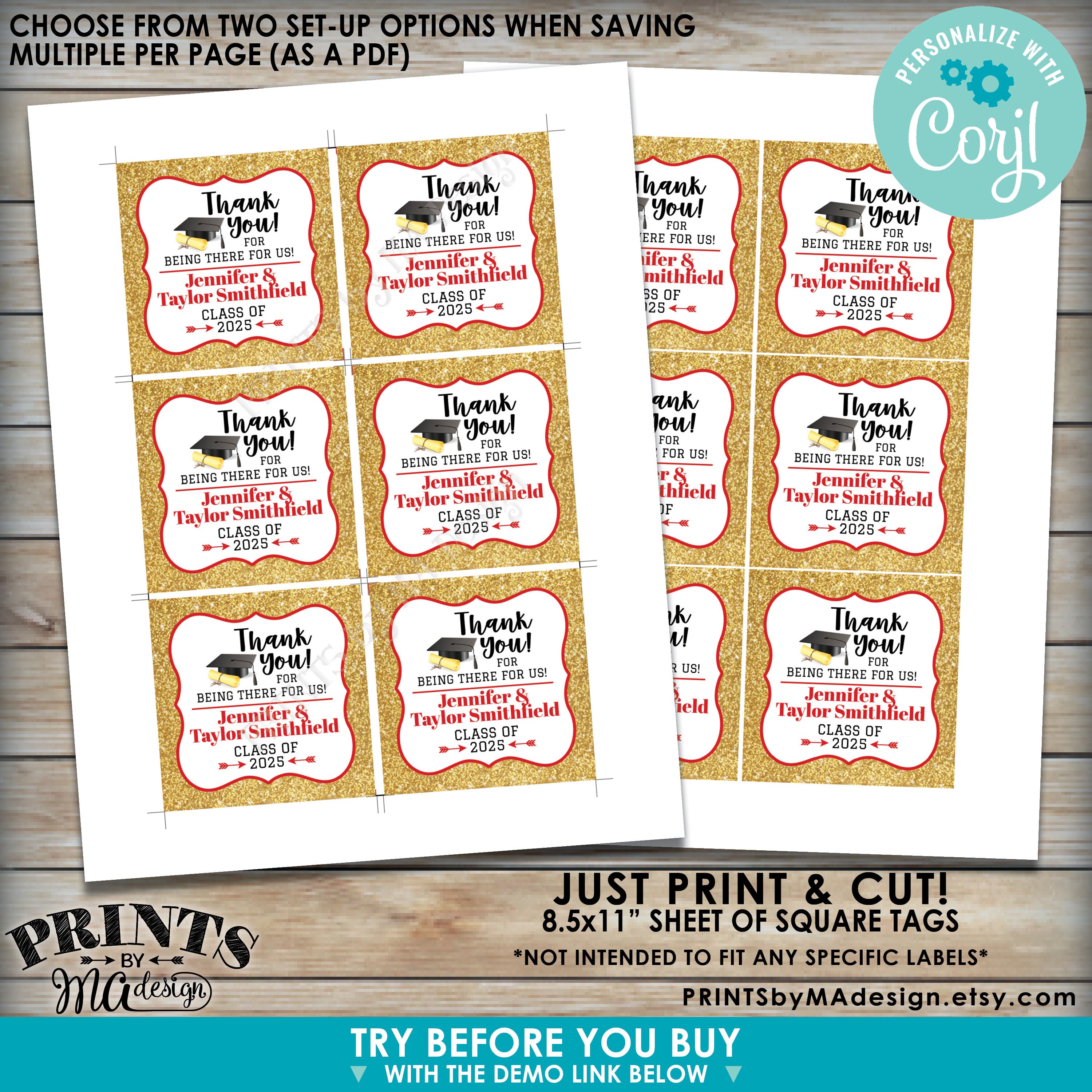 graduation thank you tags gold glitter grad party favors