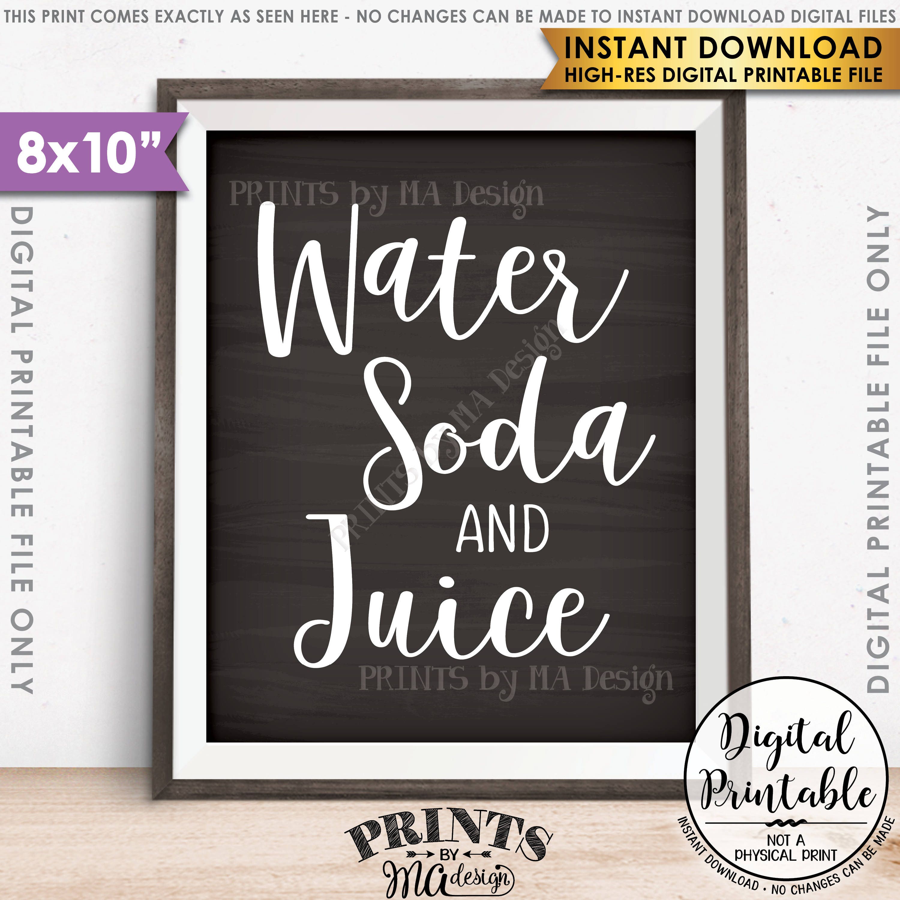 Drinks Sign, Water Soda and Juice Beverage Sign, Beverage Station, Non