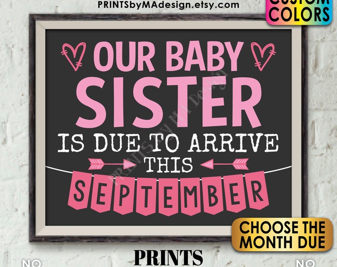 It's a Girl Gender Reveal, Our Baby Sister is Due, We're Getting a Baby Sister Pregnancy Announcement, Custom PRINTABLE 8x10/16x20” Sign