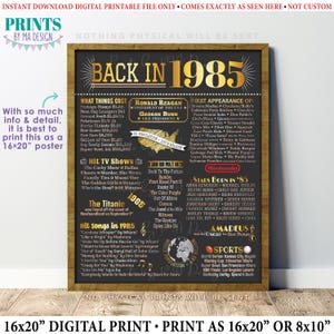 Back in 1985 Poster Board, Flashback to 1985, Remember 1985, USA History from 1985, PRINTABLE 16x20” 1985 Sign &lt;ID&gt;