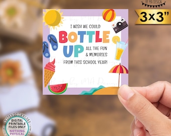Water Bottle Gift Tags, Bottle Up a Great School Year, Remember Fun & Memories, Gift Idea, 3" Cards on PRINTABLE 8.5x11" Sheet, Purple <ID>