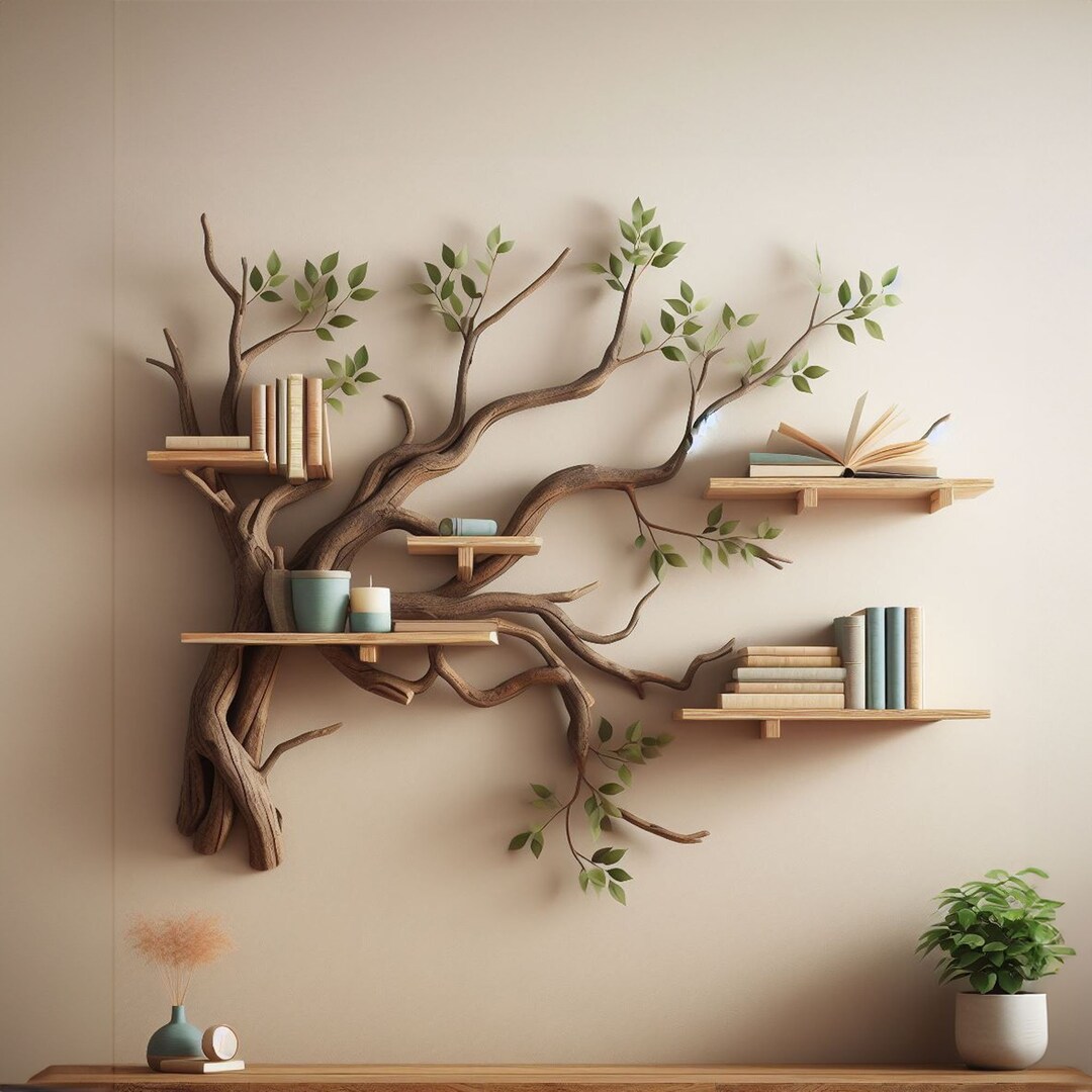 Tree Branch Floating Corner Bookshelf Decorations Shelf Driftwood Mini ...