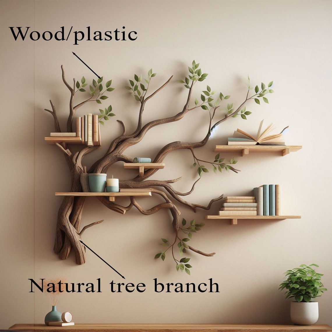 Tree Branch Floating Corner Bookshelf Decorations Shelf Driftwood Mini ...