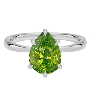 Engagement Ring Pear Cut Diamond 1.30 Carat Fancy Vivid Yellowish Green SI1 GIA Certified 14K White Gold, Green Diamond Ring