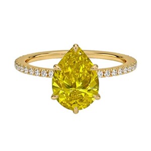 6 Prong 14K Yellow Gold Ring Pear Cut Diamond 2.01 Carat Fancy Brownish Orangy Yellow I2 GIA Certified - Natural Yellow Diamond