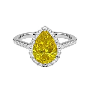 6 Prong 14K White Gold Ring Pear Cut Diamond 2.01 Carat Fancy Brownish Orangy Yellow I2 GIA Certified - Natural Yellow Diamond