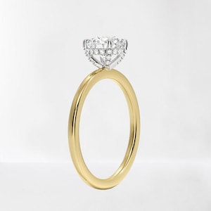 IGI Certified Lab Grown Diamond Hidden Halo Two Tone Engagement Ring 1.50 Ct Round Cut D Color VVS2 Clarity 14k Gold, Custom Jewelry