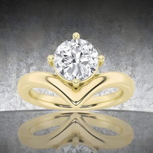 IGI Certified Lab Grown Diamond Ring 2 Carat Round E VVS2 14K Yellow Gold Curved Band, Engagement Ring for Present, Diamonds Ring