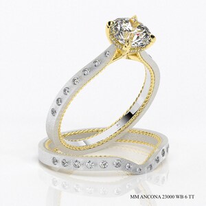 2 Band Art Deco IGI Certified Lab Grown Diamond Ring 1.27 Ct Round F VS1 14K White Yellow Gold, Engagement Ring for Bride