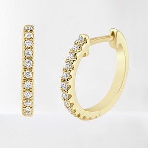 Natural Diamond Earrings 0.20 Carat Round Cut G-H SI1-SI2 14k Yellow Gold, Hoop Earring, Diamond Earrings