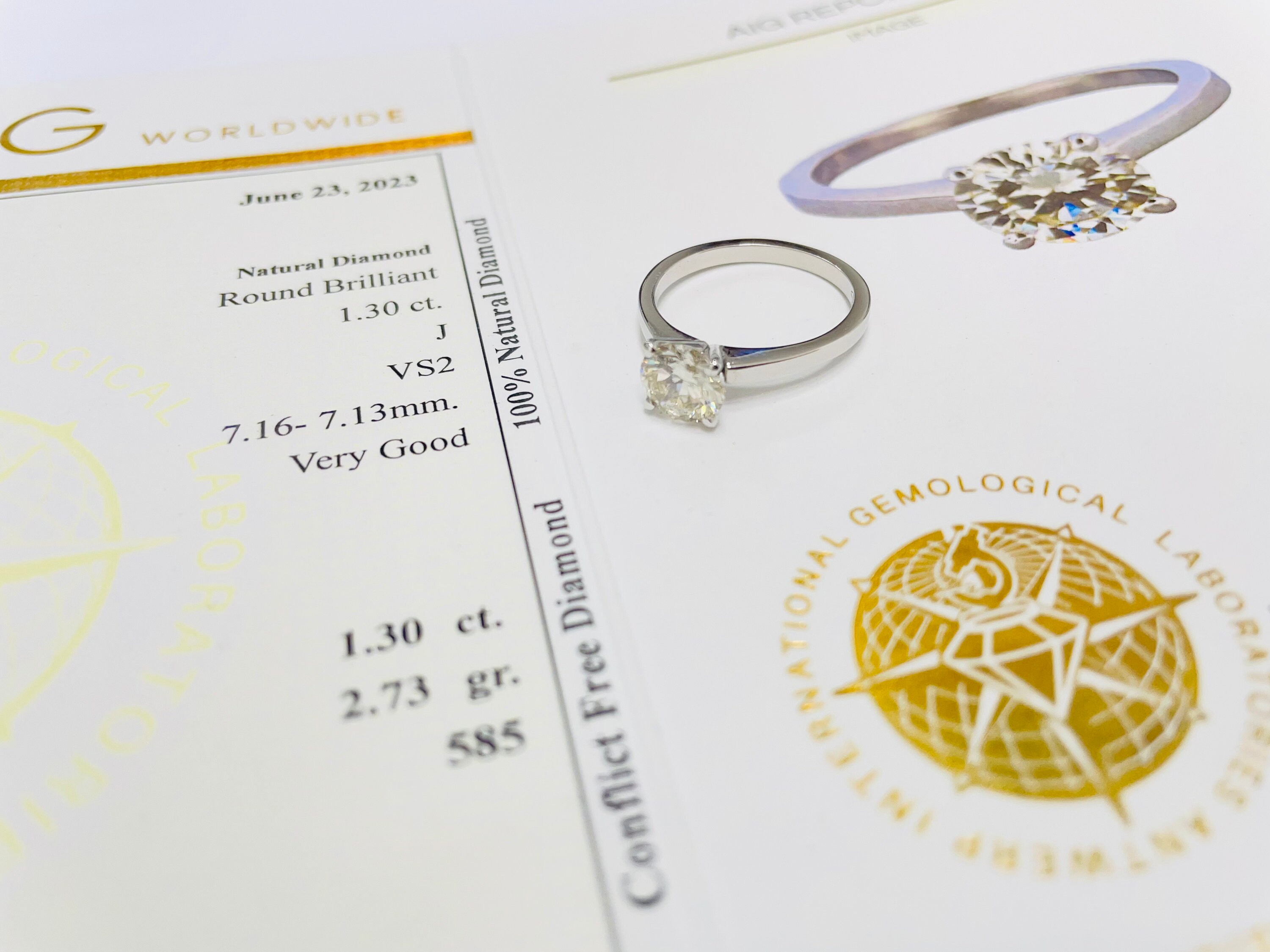 Bague Diamant Naturel En Or Jaune 14 Carats - Certifiée AIG - Neuf Avec étiquettes