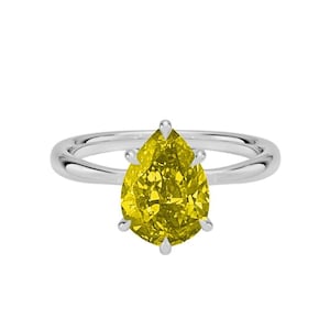6 Prong 14K White Gold Ring Pear Cut Diamond 2.01 Carat Fancy Brownish Orangy Yellow I2 GIA Certified - Natural Yellow Diamond
