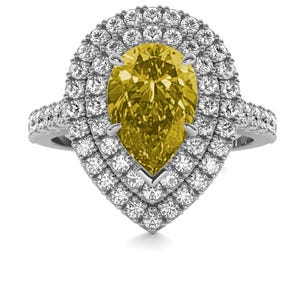 14K White Gold Ring Pear Cut Diamond 2.01 Carat Fancy Brownish Orangy Yellow I2 GIA Certified - Natural Yellow Diamond