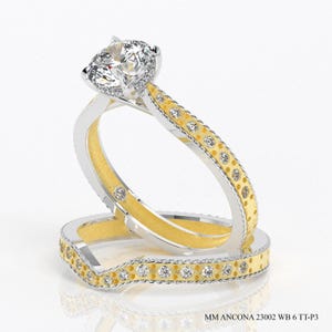 2 Band Art Deco IGI Certified Lab Grown Diamond Ring 1.27 Ct Round F VS1 14K White Yellow Gold, Engagement Ring for Bride
