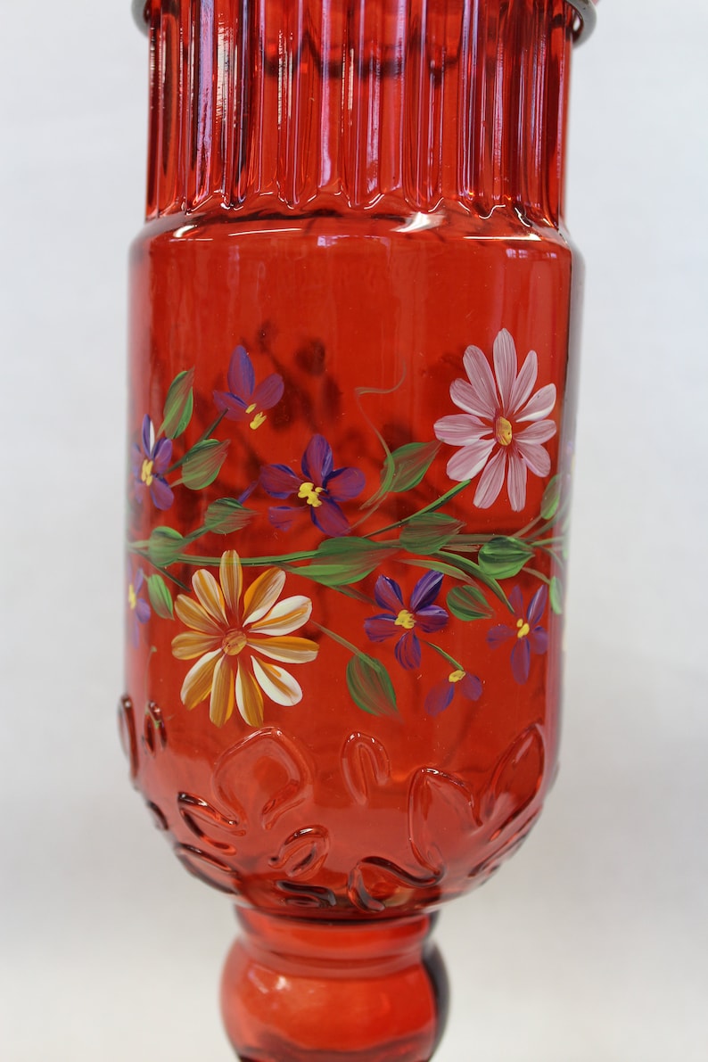 Hand Painted Glass Hummingbird Feeder. Red Feeder With 4 Etsy