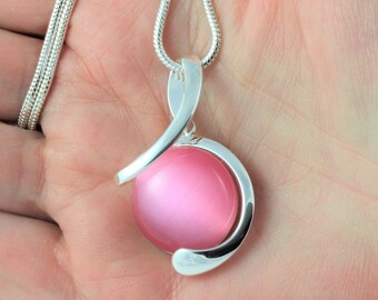 Pink Cats Eye Glass twist pendant