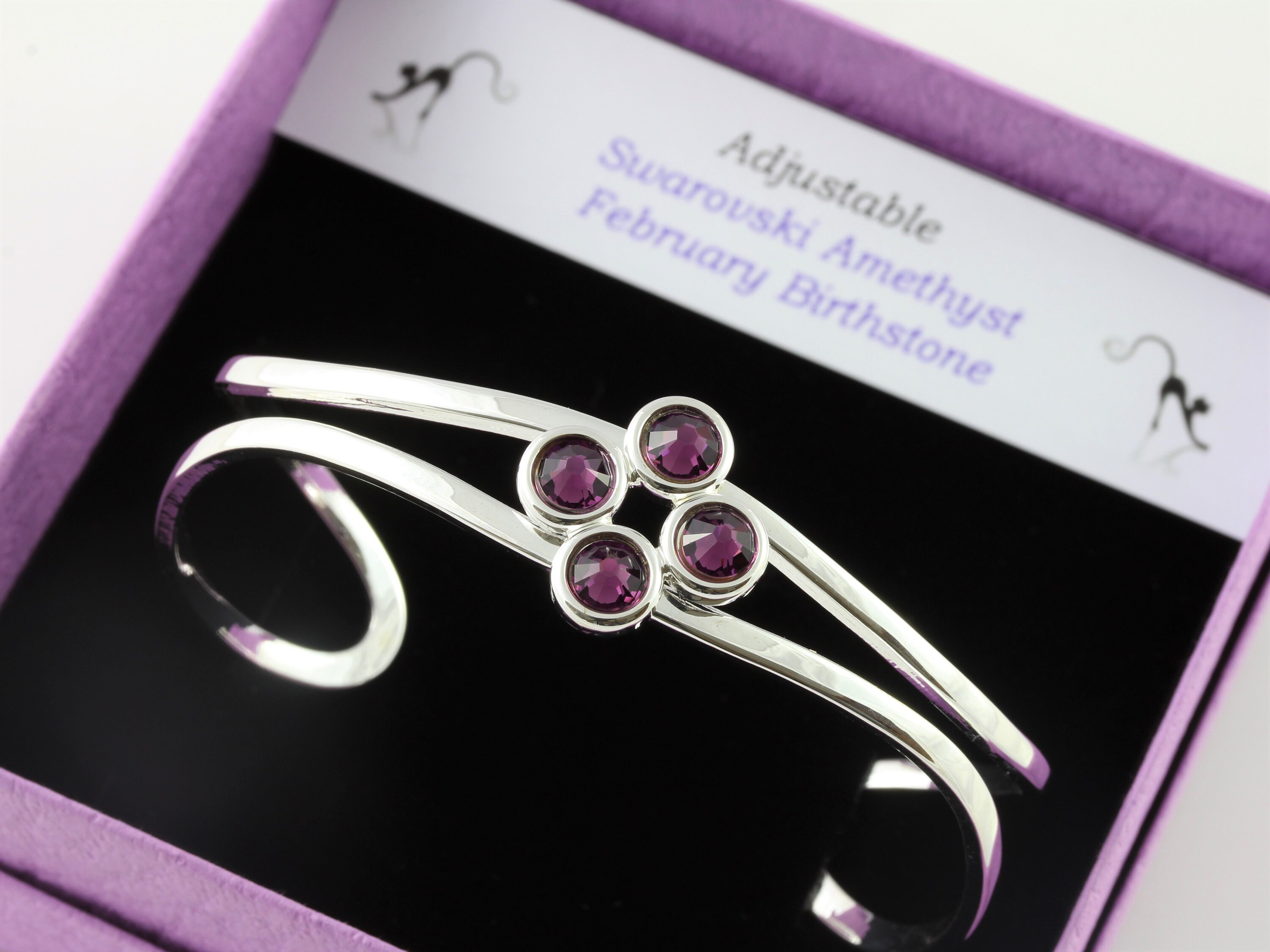 February Birthstone Swarovski Amethyst Crystal Adjustable/Expandable Cuff Bangle