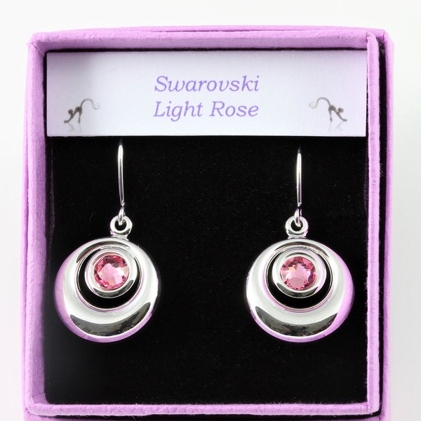 Swarovski Light Rose crystal circular cabochon drop earrings
