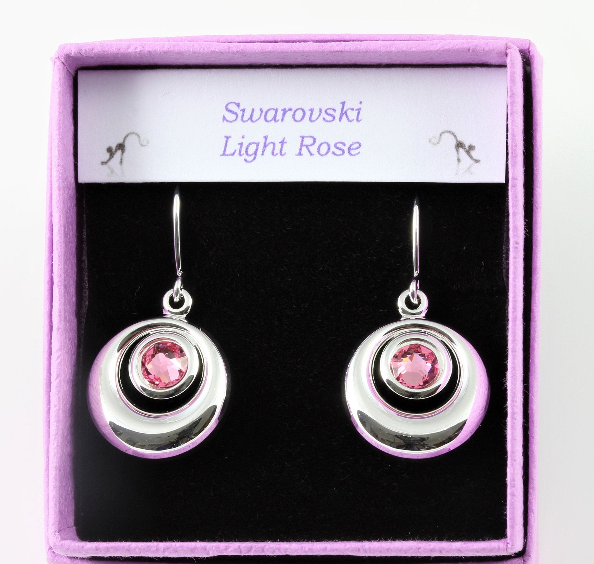 Swarovski Light Rose Crystal Circular Cabochon Drop Earrings