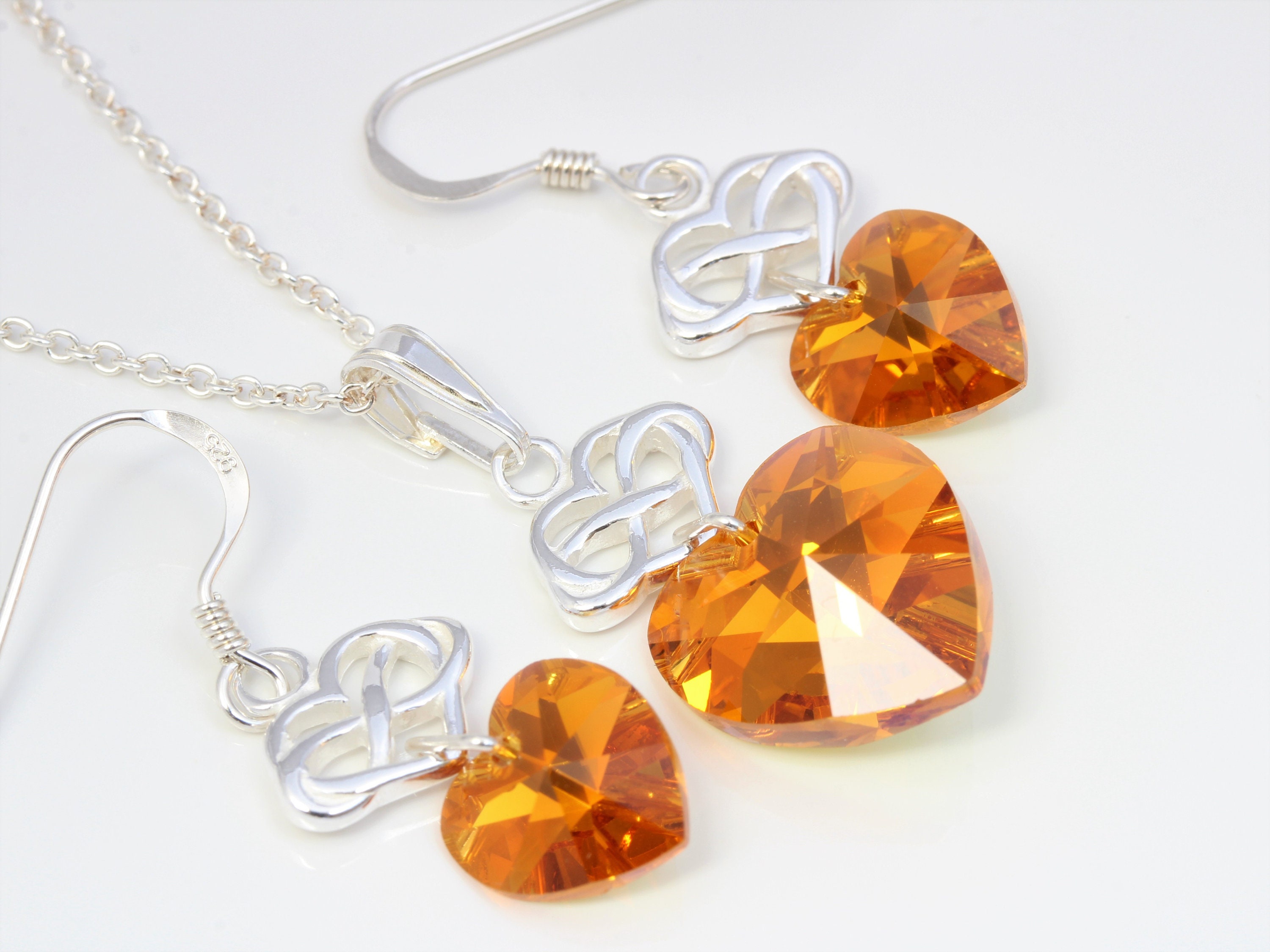 November Birthstone Sterling Silver & Swarovski Topaz Ab Crystal Infinity Heart Necklace & Earring Set