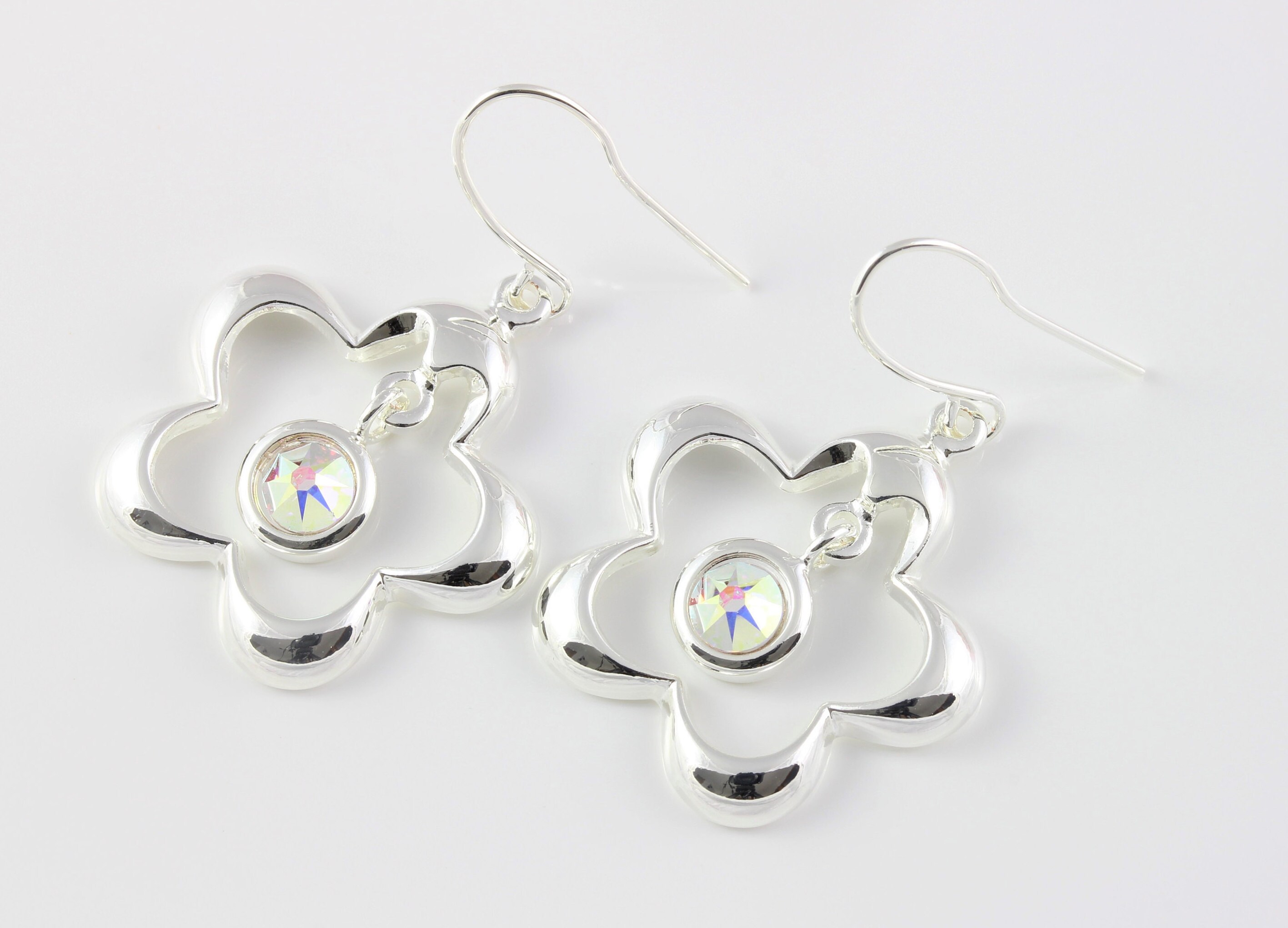 April Birthstone Swarovski Crystal Ab Flower Drop Earrings