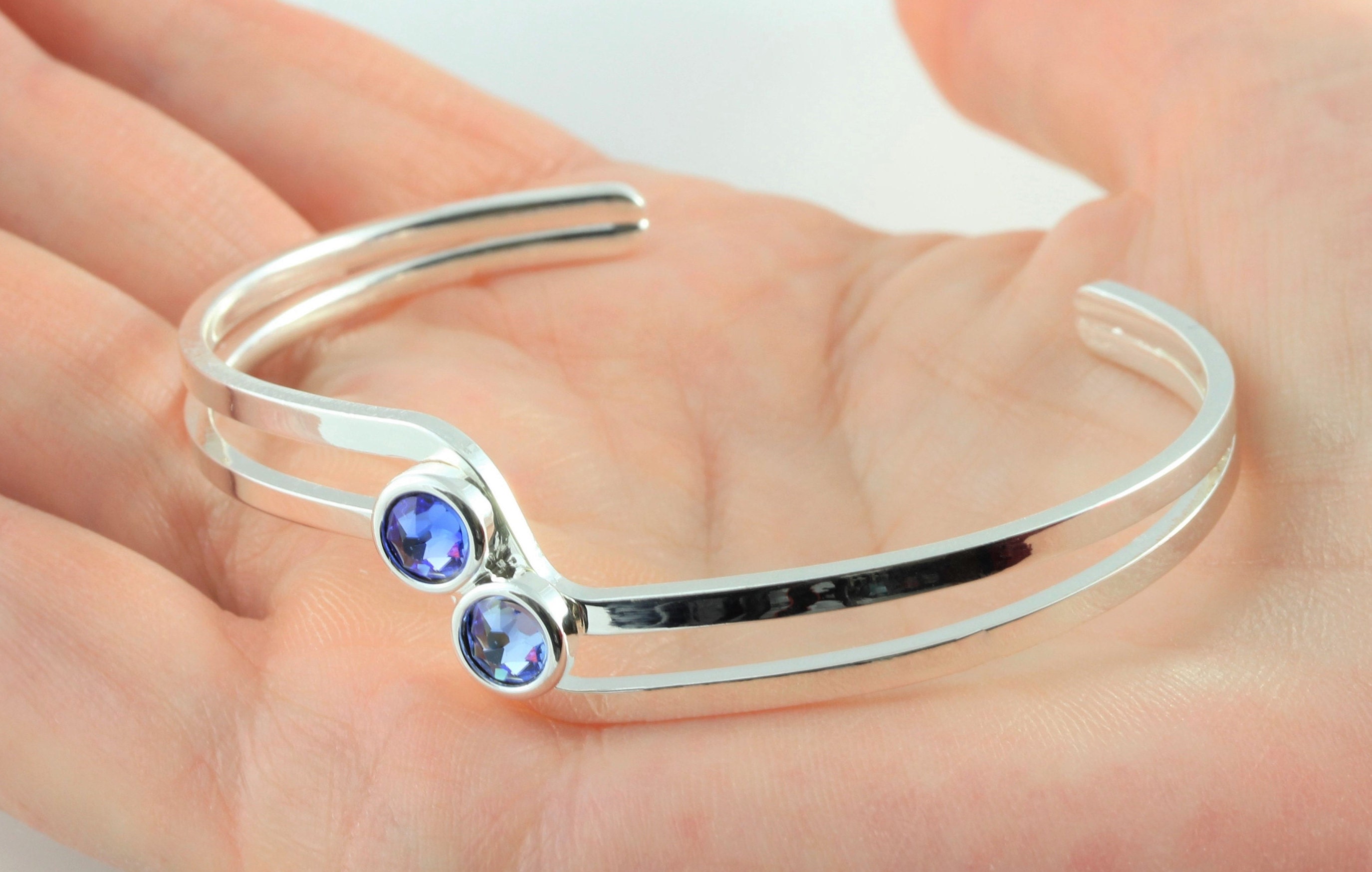 September Birthstone Swarovski Sapphire & Light Crystal Adjustable/Expandable Bangle