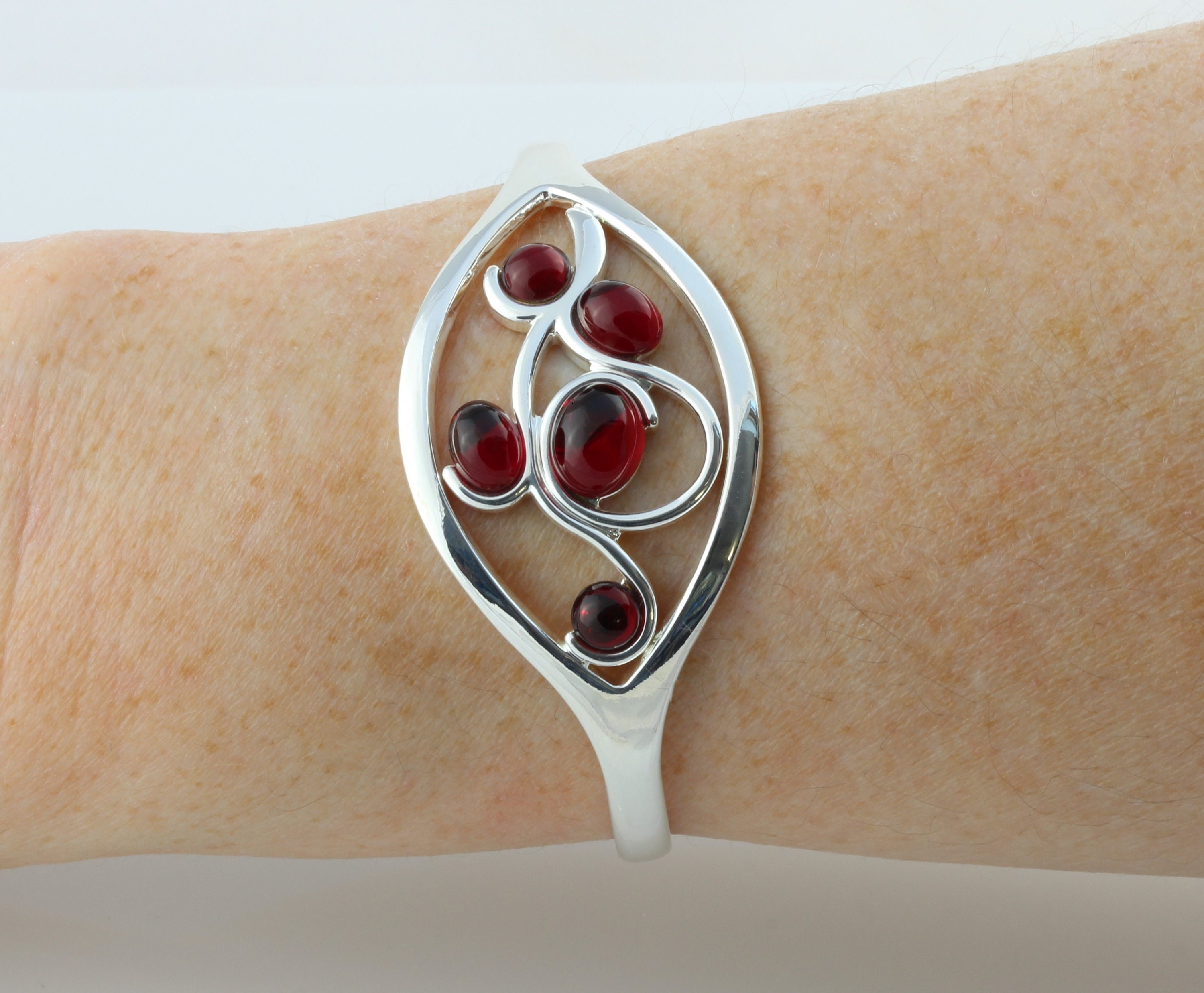 July Birthstone Vintage Swarovski Ruby Crystal Adjustable/Expandable Multi Cabochon Cuff Bangle