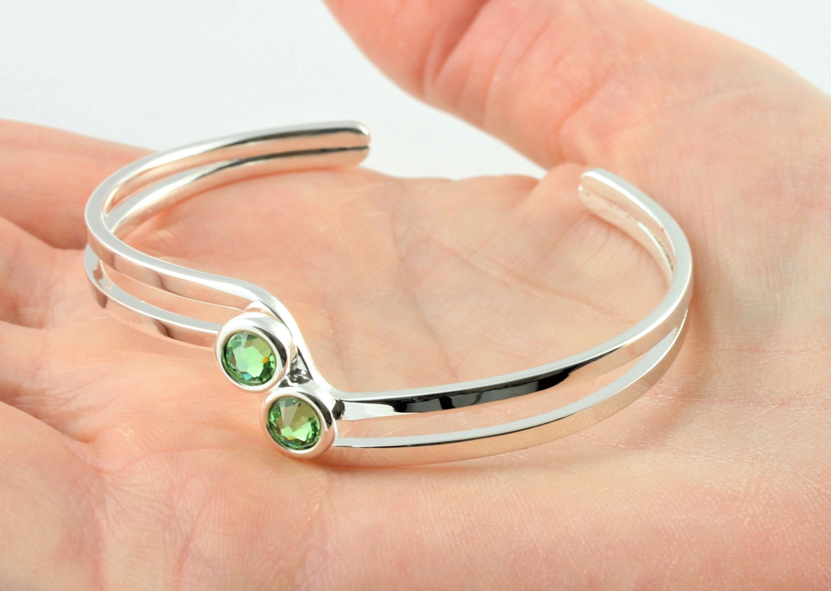 August Birthstone Swarovski Peridot Crystal Adjustable/Expandable Bangle