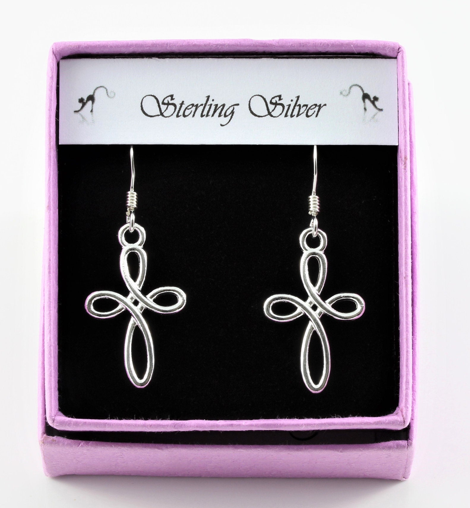 sterling Silver Infinity Cross Drop Earrings