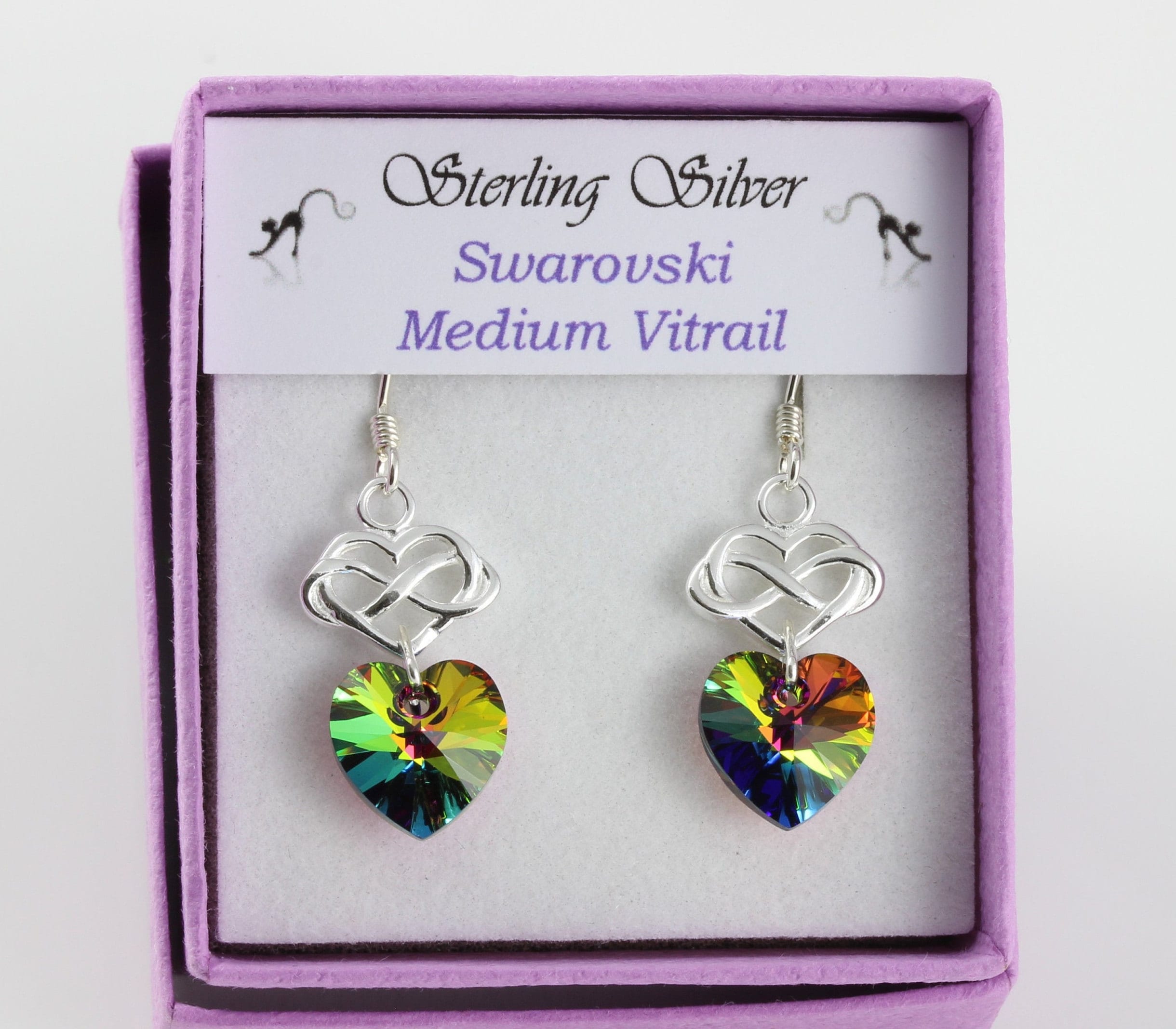 sterling Silver & Swarovski Medium Vitrail Crystal Infinity Heart Drop Earrings