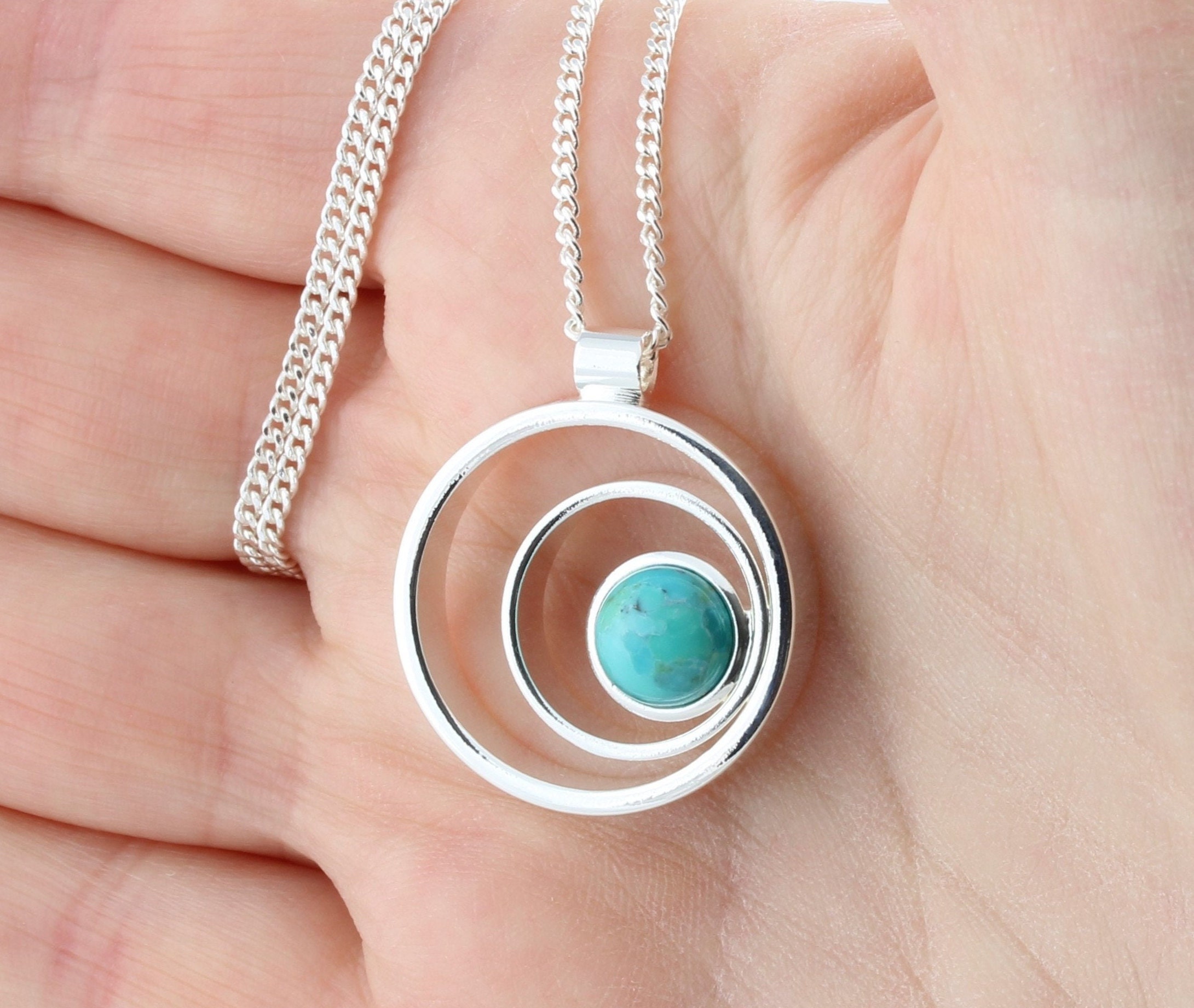 December Birthstone Natural Turquoise Gemstone Multi Circular Cabochon Pendant