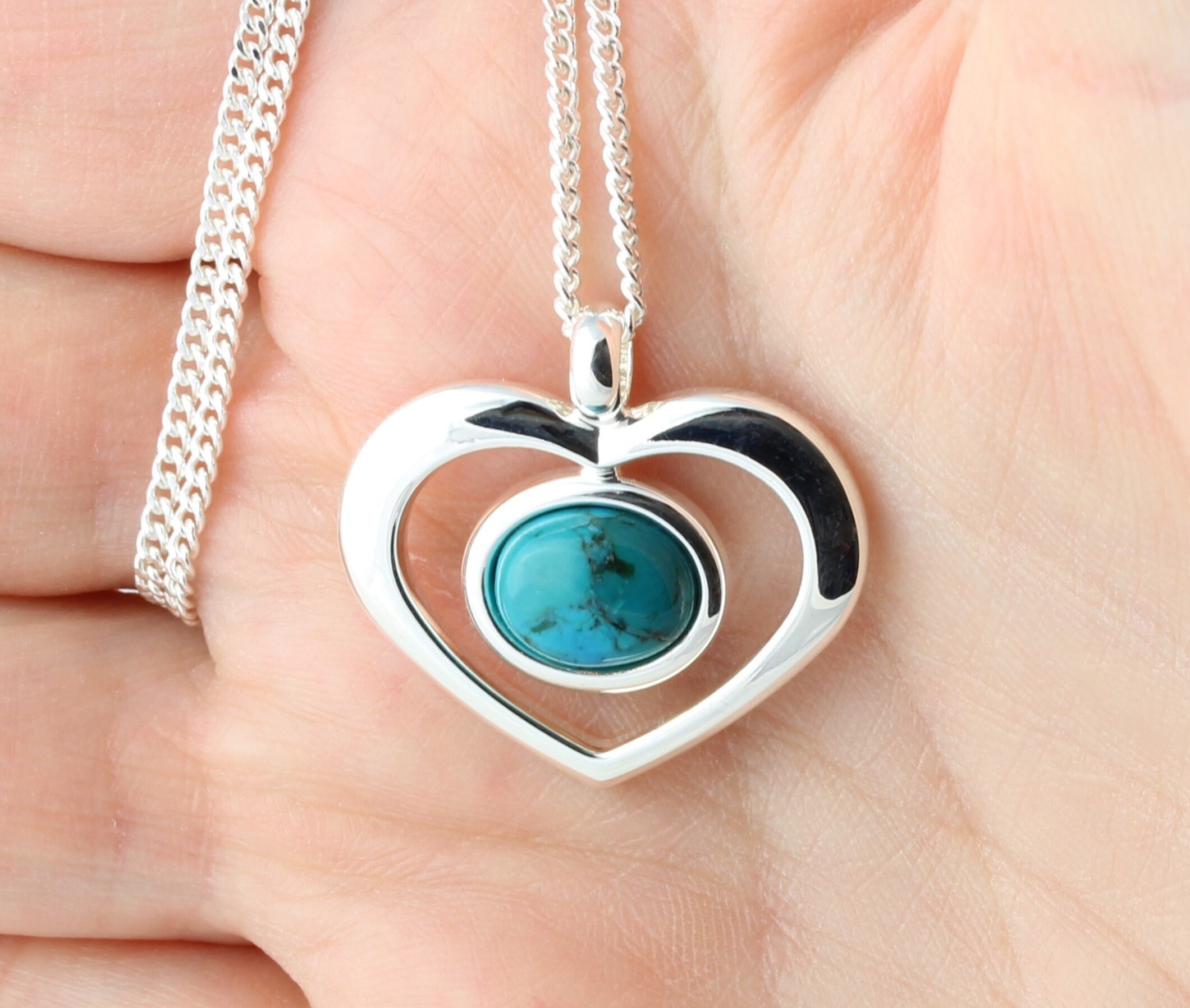 December Birthstone Natural Turquoise Gemstone Cabochon Heart Pendant