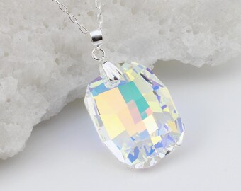 Sterling silver : Swarovski Crystal AB April birthstone faceted Graphic pendant