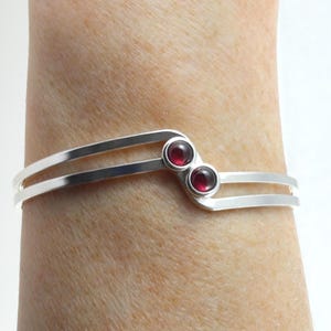 January birthstone : Garnet gemstone adjustable silver plated bangle