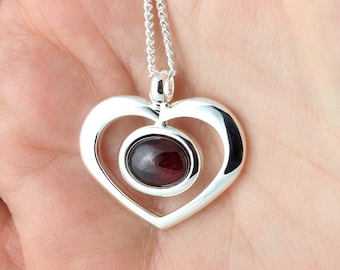 January birthstone : Natural Garnet gemstone cabochon heart pendant