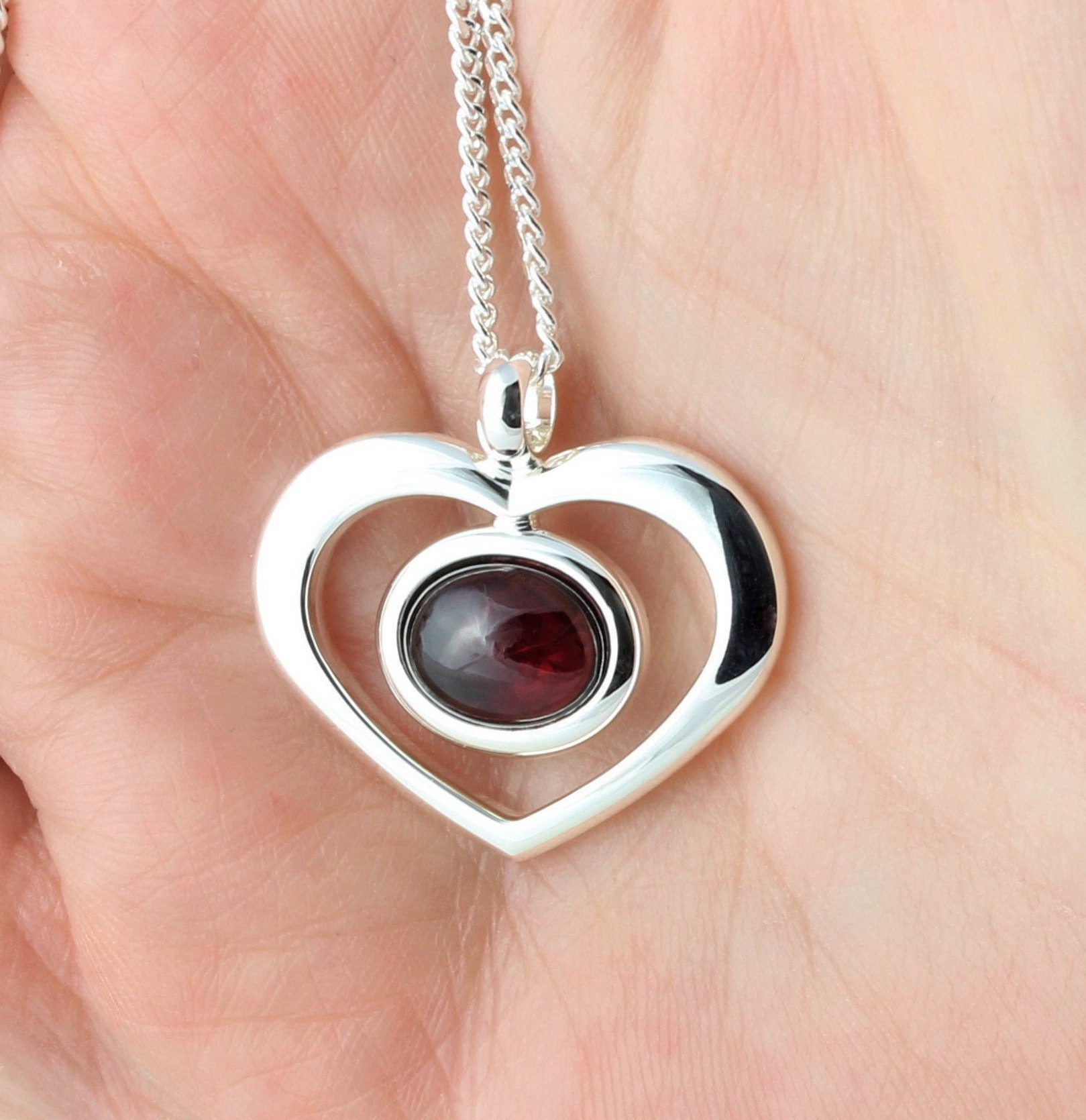 January Birthstone Natural Garnet Gemstone Cabochon Heart Pendant