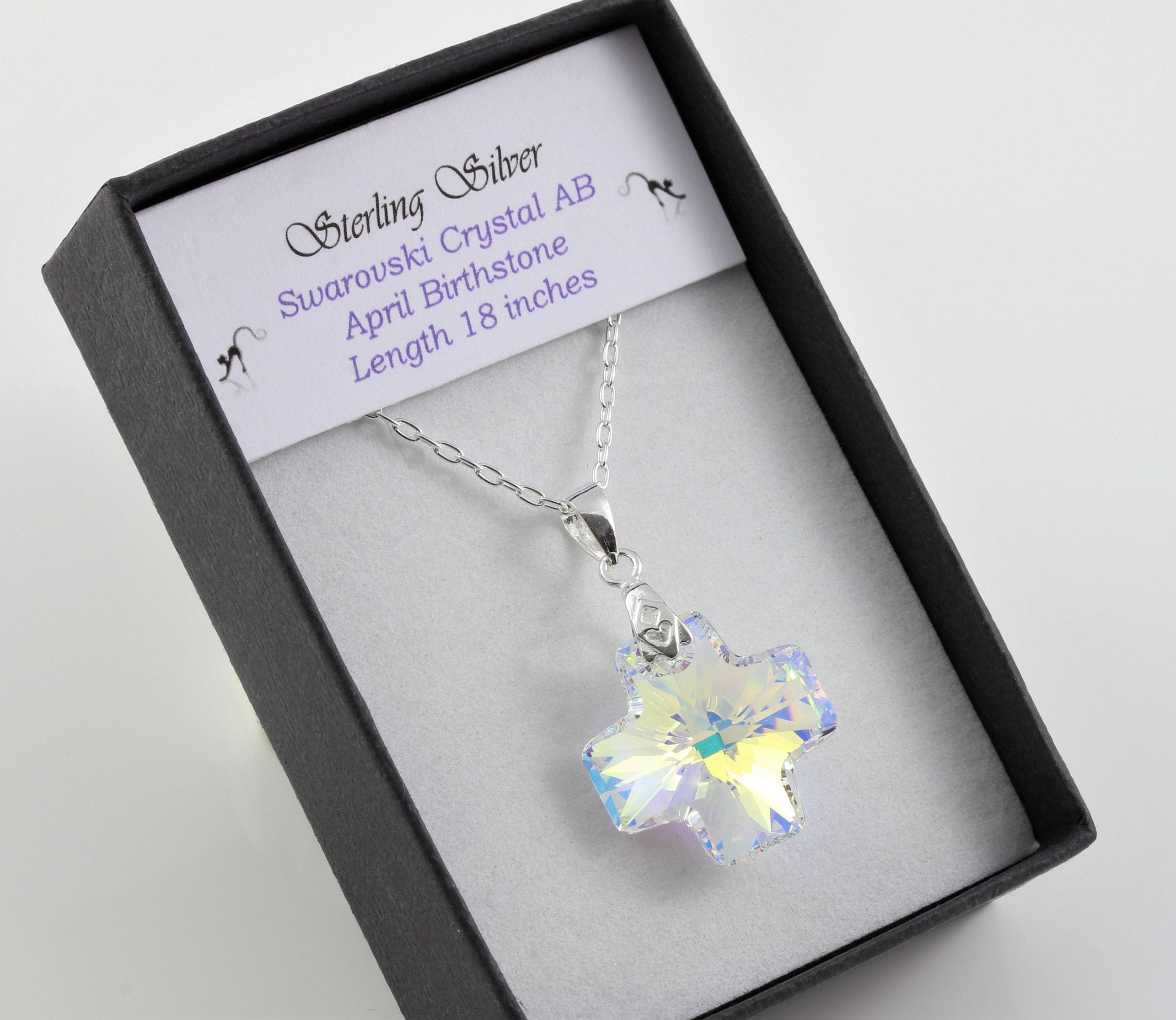 April Birthstone Sterling Silver & Swarovski Crystal Ab Cross Pendant