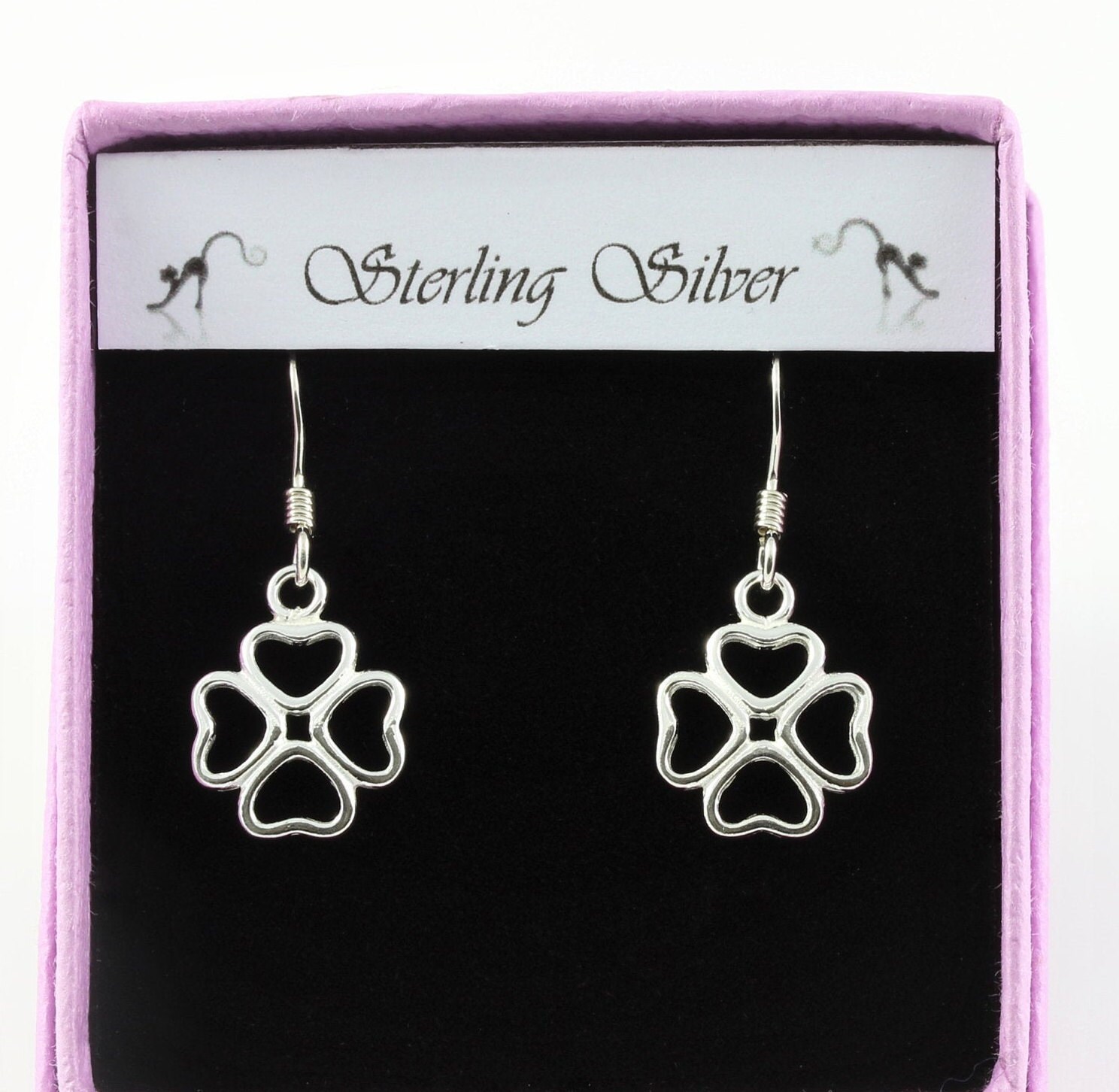 sterling Silver Lucky Four Leaf Clover Drop Earrings