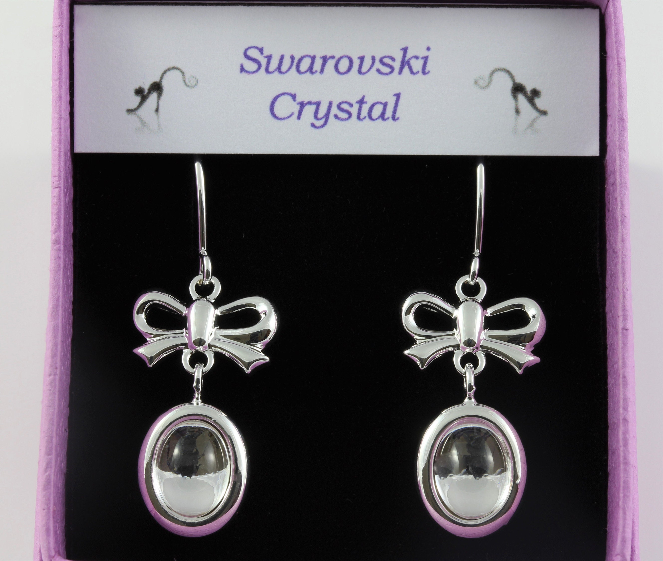 April Birthstone Vintage Swarovski Crystal Cabochon & Bow Drop Earrings