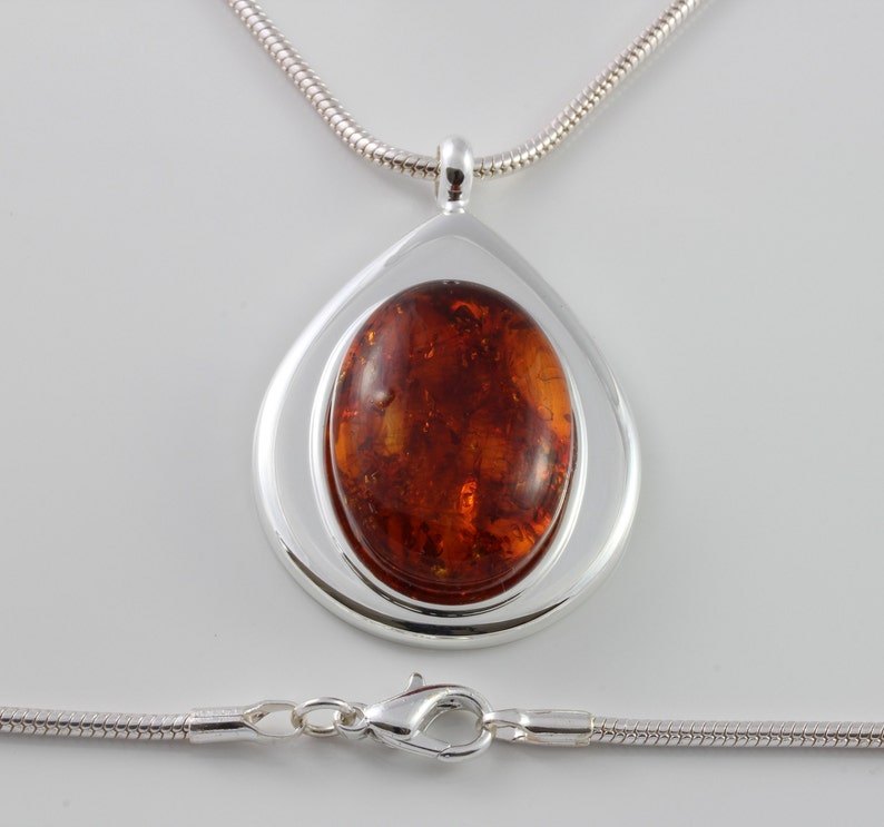 Natural Amber cabochon teadrop pendant