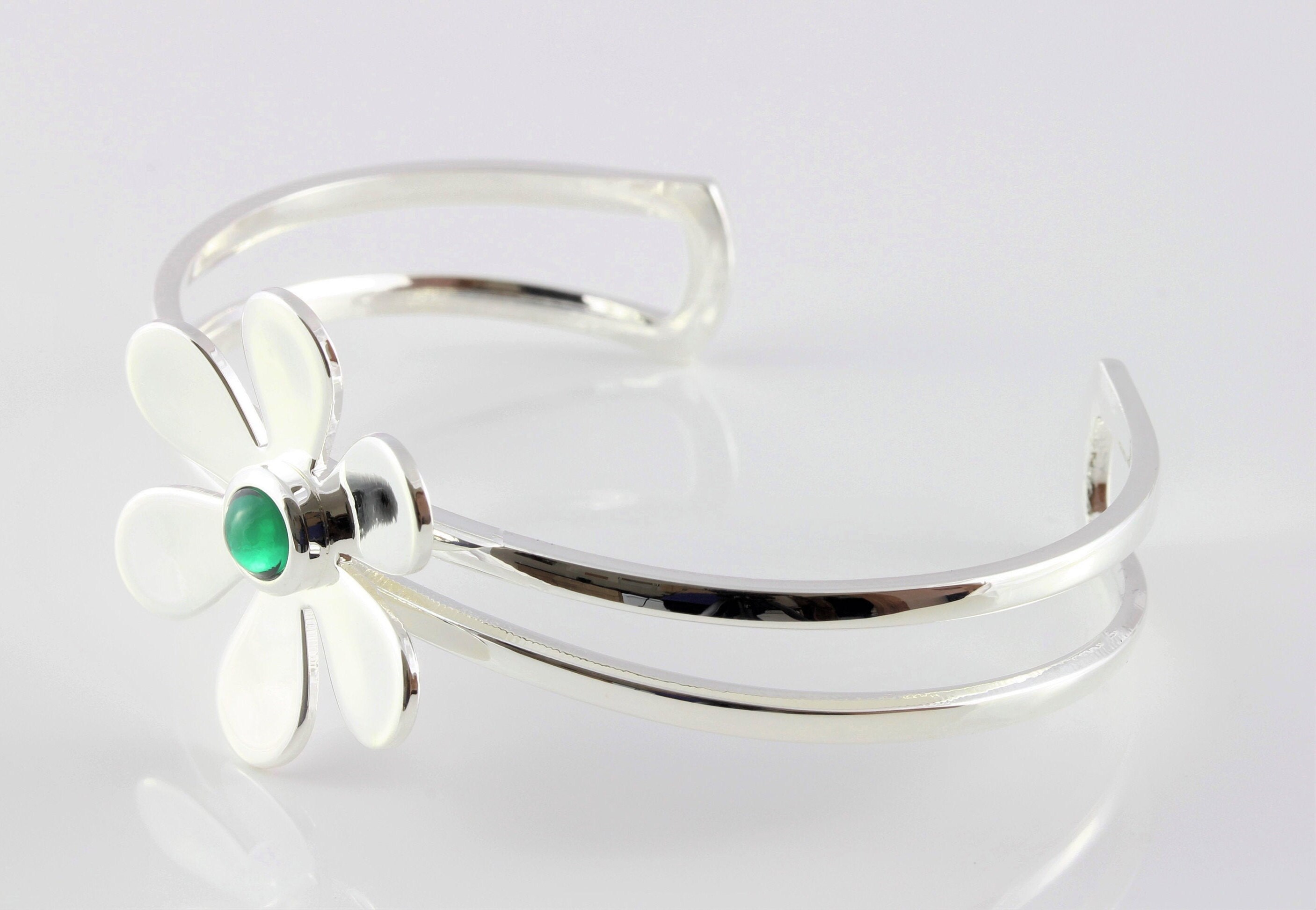 May Birthstone Vintage Swarovski Emerald Crystal Adjustable/Expandable Daisy Bangle