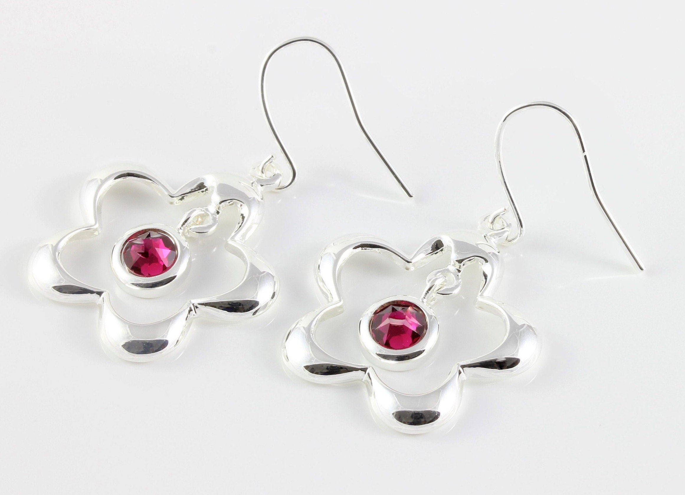 July Birthstone Swarovski Ruby Crystal Flower Drop Earrings